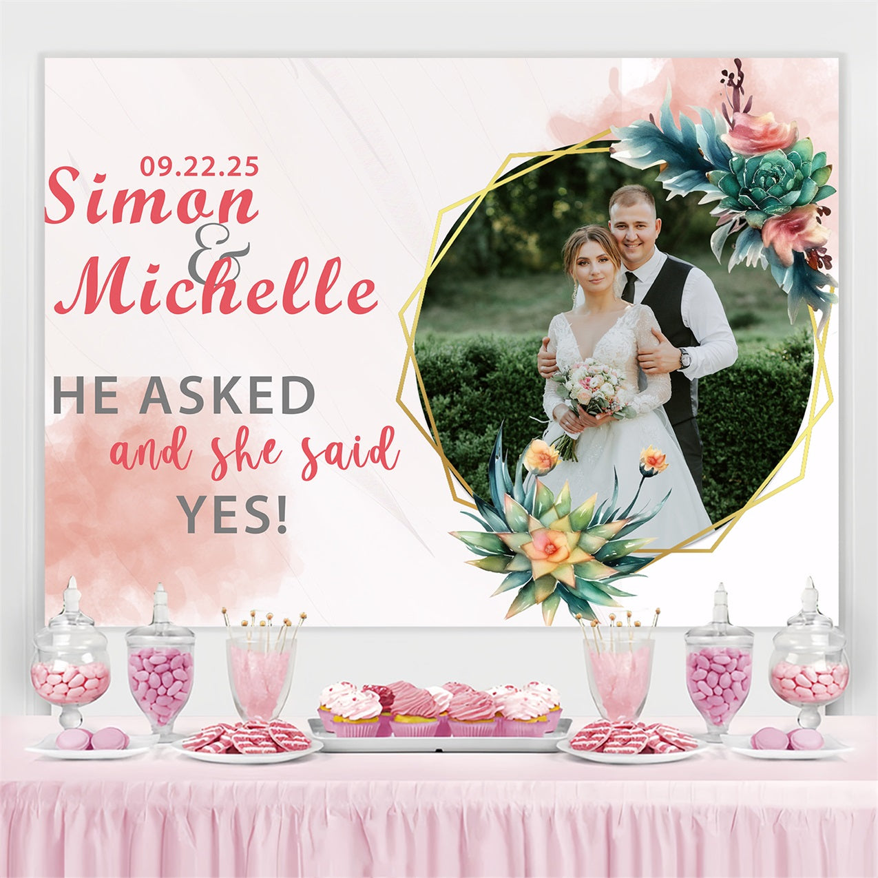 Photo Backdrop Wedding Succulent Love Personalized Backdrop UK BRP3-196