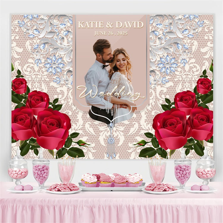 Wedding Backdrop Decoration Ideas Lace Rose Crystal Customized Backdrop UK BRP3-204