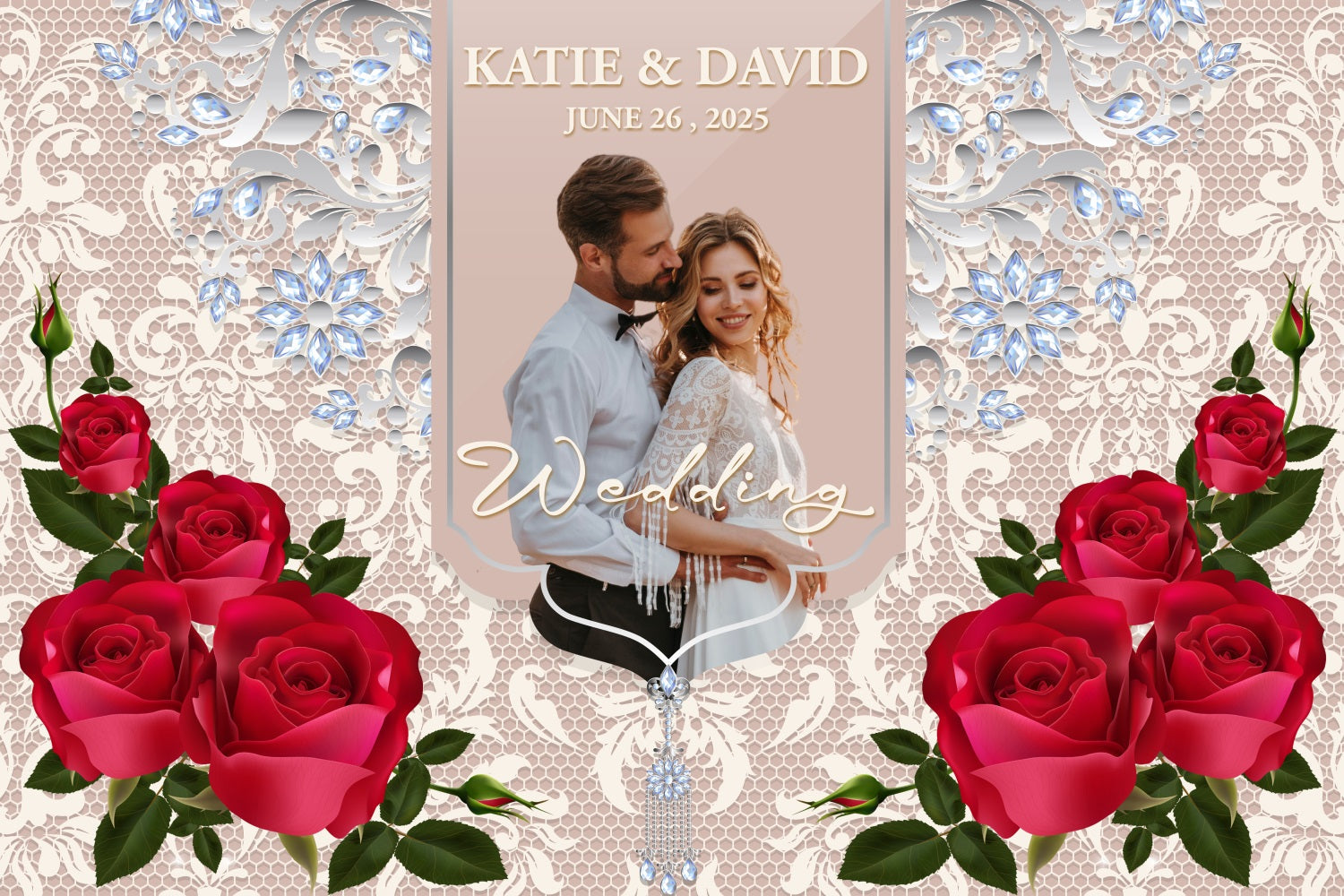 Wedding Backdrop Decoration Ideas Lace Rose Crystal Customized Backdrop UK BRP3-204