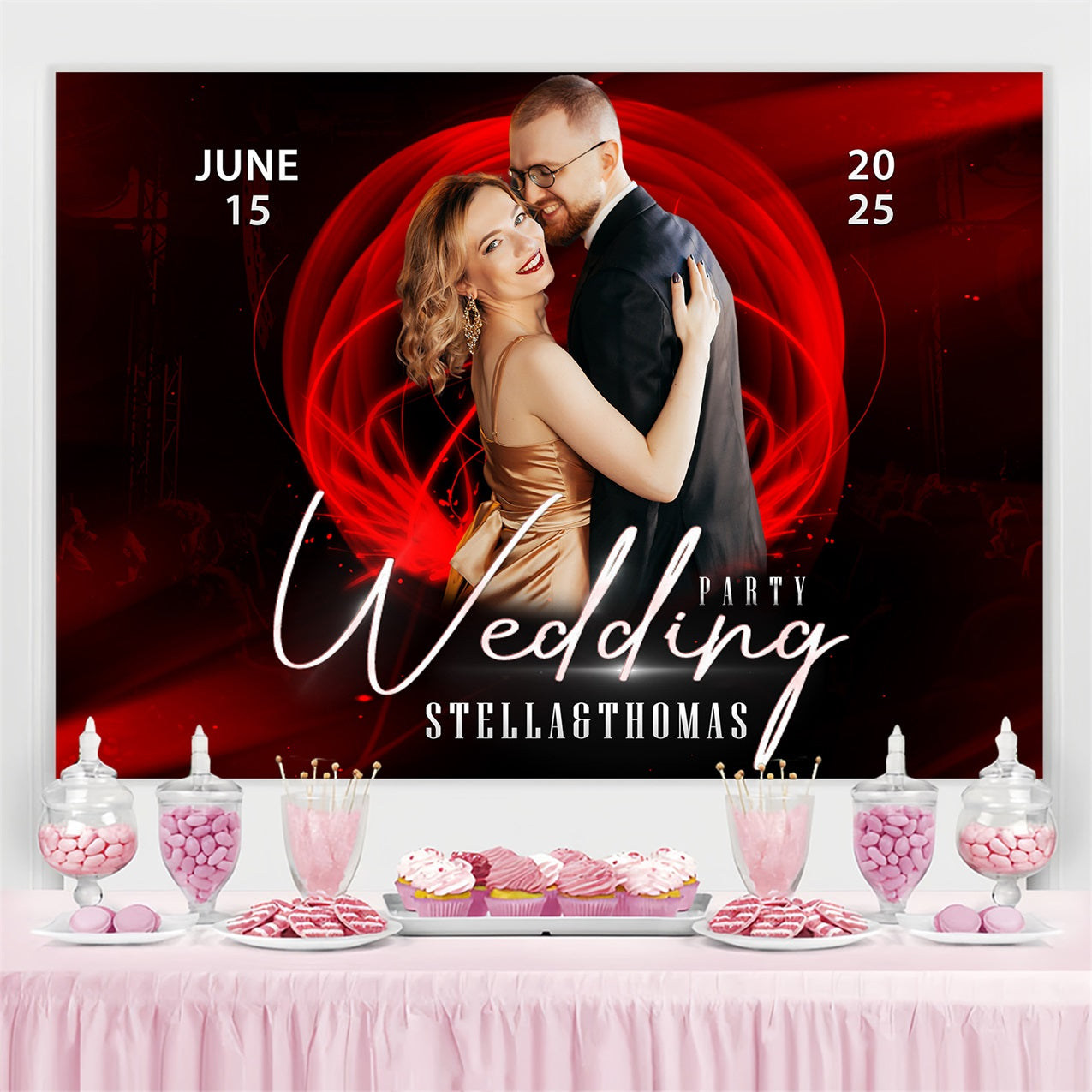 Wedding Backdrop Red Spotlight Party Personalised Backdrop UK BRP3-205