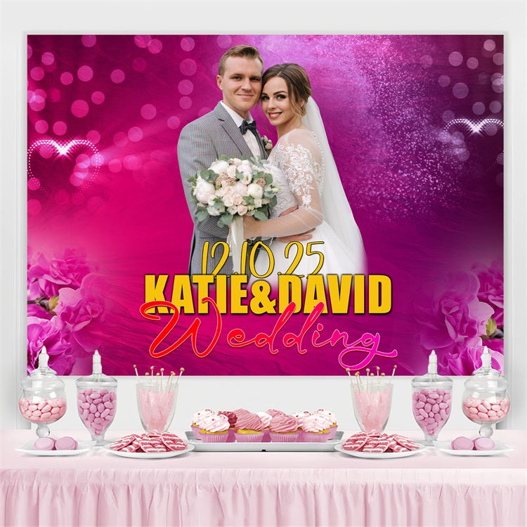 Elegant Wedding Backdrop Pink Hearts Floral Custom Backdrop UK BRP3-207