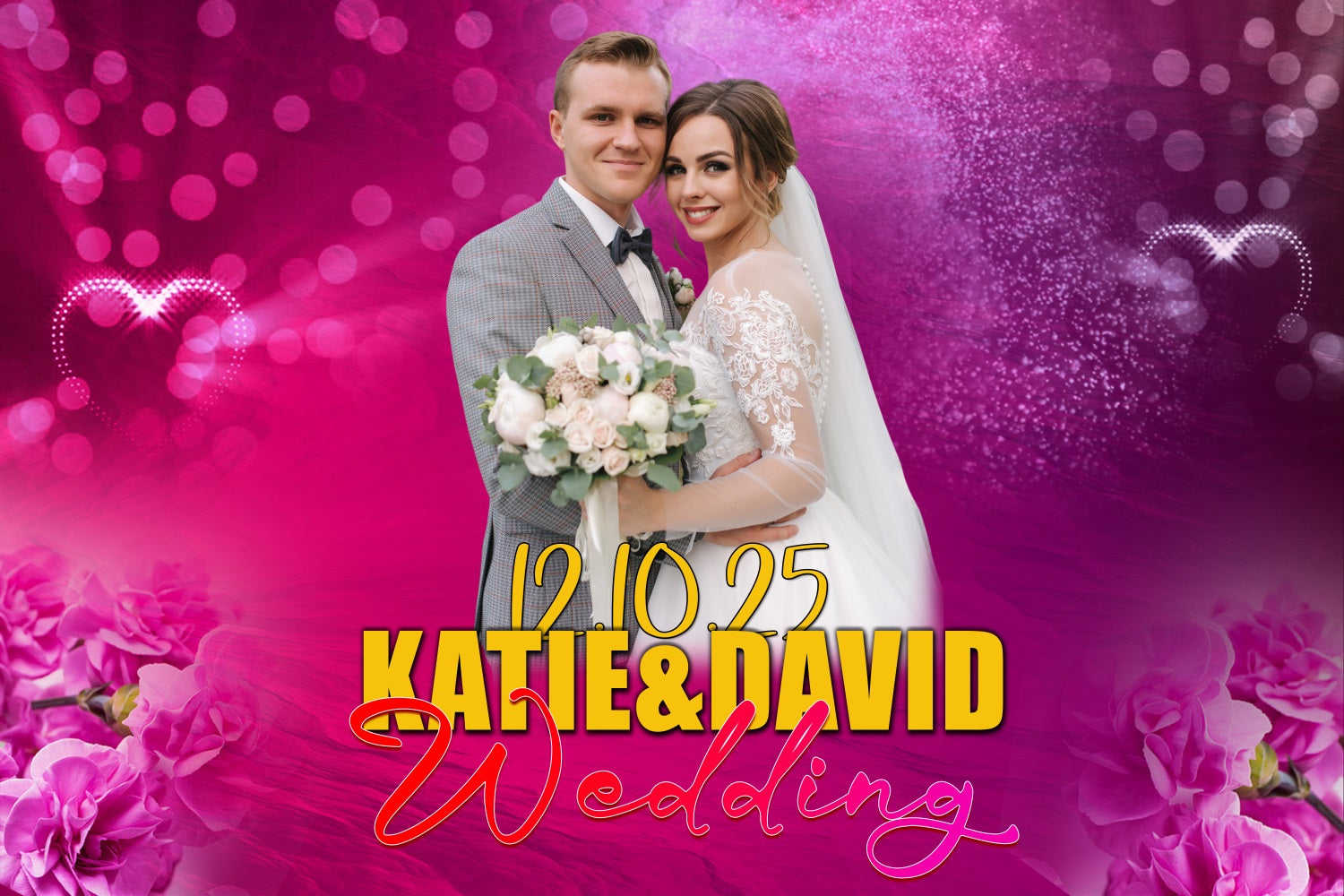 Elegant Wedding Backdrop Pink Hearts Floral Custom Backdrop UK BRP3-207