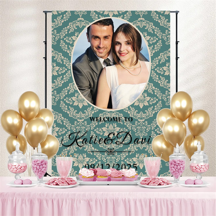 Backdrops For Wedding Teal Damask Pattern Customized Backdrop UK BRP3-208
