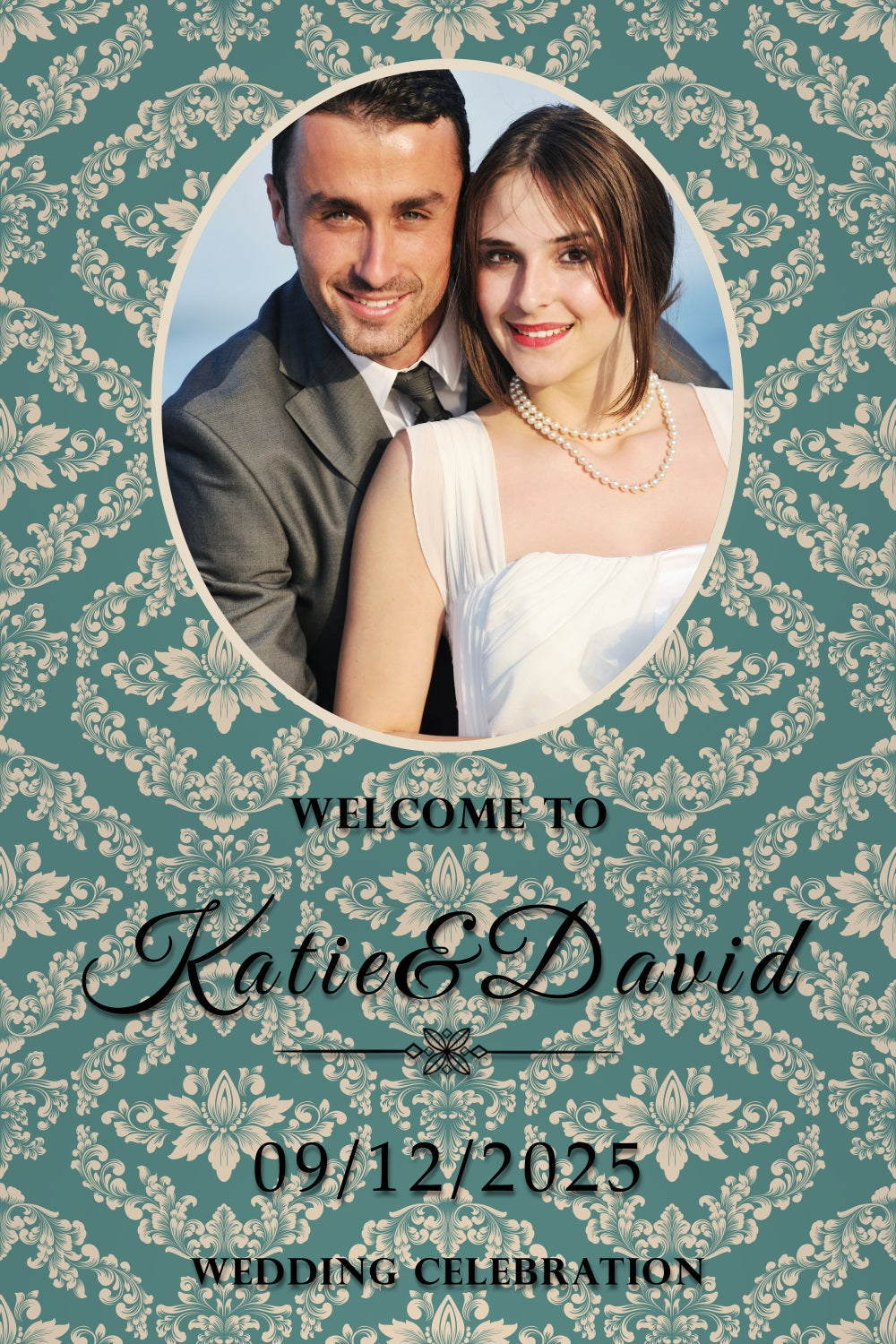 Backdrops For Wedding Teal Damask Pattern Customized Backdrop UK BRP3-208