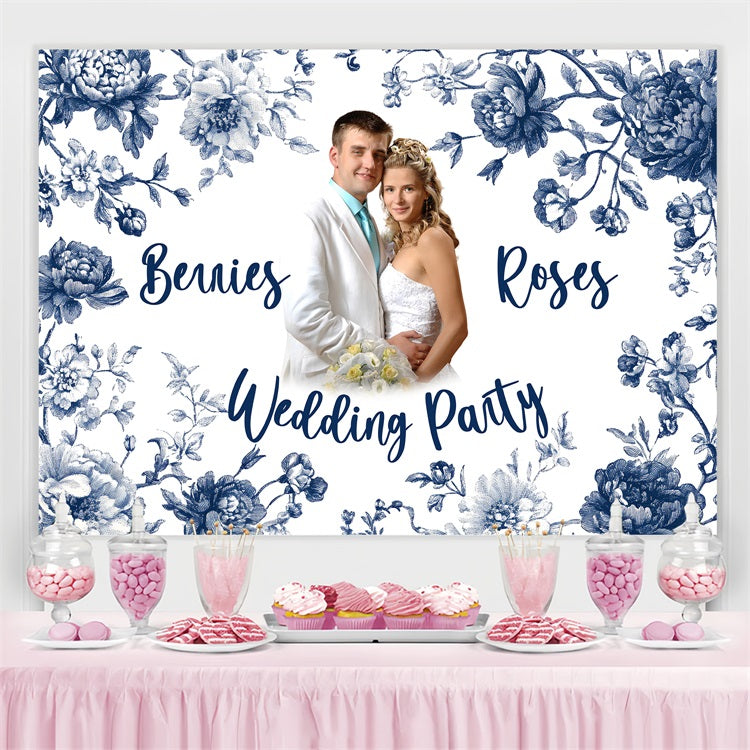 Wedding Backdrops Ideas Blue Ink Floral Personalised Backdrop UK BRP3-209