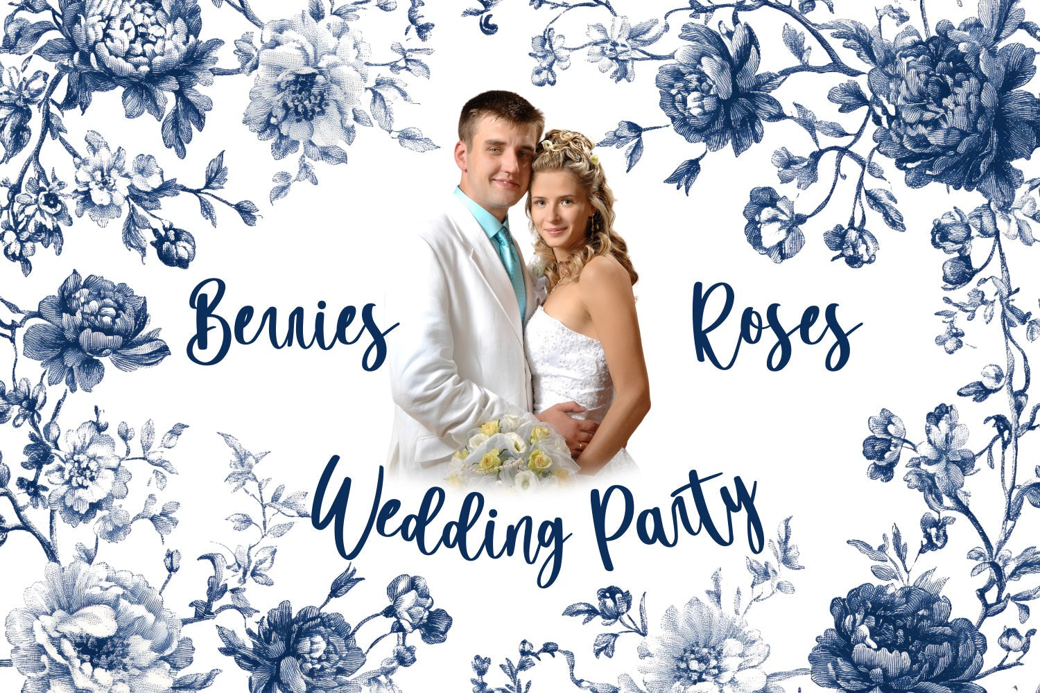 Wedding Backdrops Ideas Blue Ink Floral Personalised Backdrop UK BRP3-209