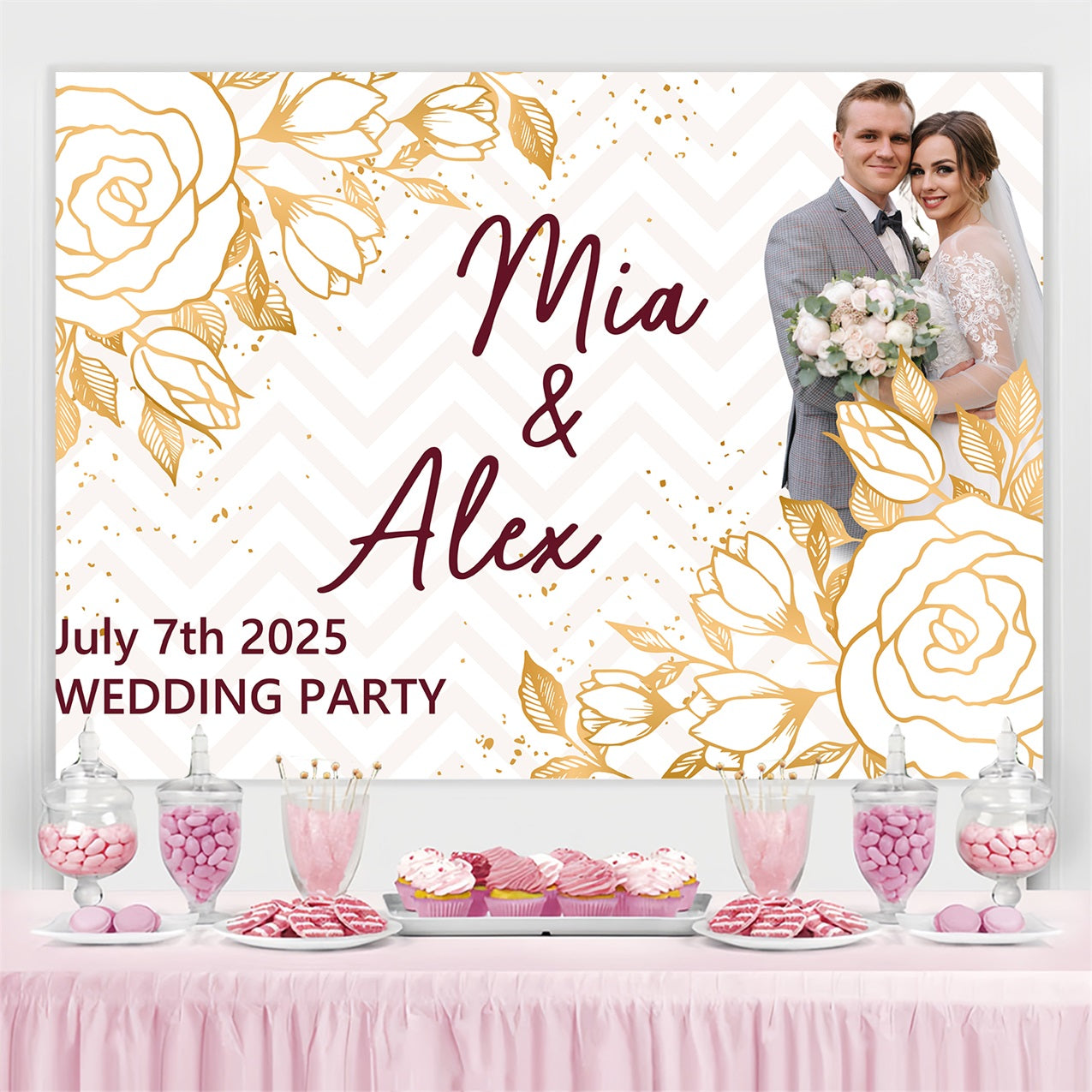 Wedding Backdrop Gold Floral Wedding Personalized Backdrop UK BRP3-210