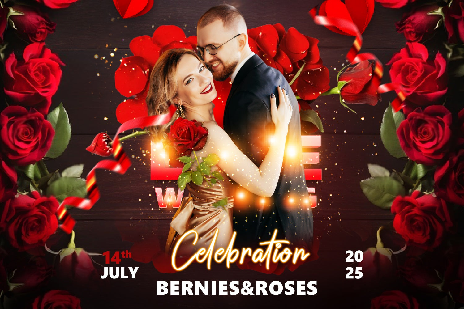 Wedding Ceremony Backdrop Rose Petals Love Custom Backdrop UK BRP3-220