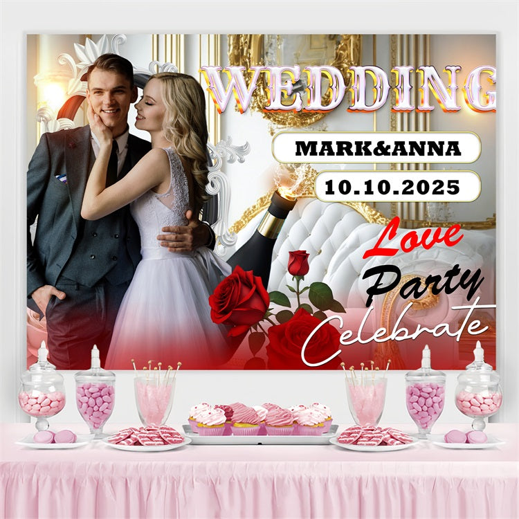 Backdrop Wedding Sofa Champagne Love Customized Backdrop UK BRP3-221