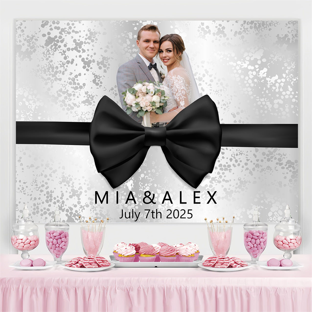 Wedding Photo Backdrops Black Bow Personalized Backdrop UK BRP3-223