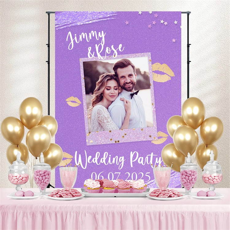 Photo Backdrop Wedding Purple Glitter Personalised Backdrop UK BRP3-226