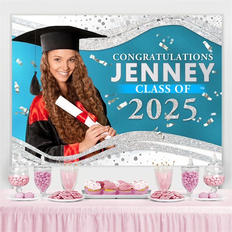 Graduation Backdrop Blue Silver Glitter Custom Party Graduation Backdrop UK BRP3-227