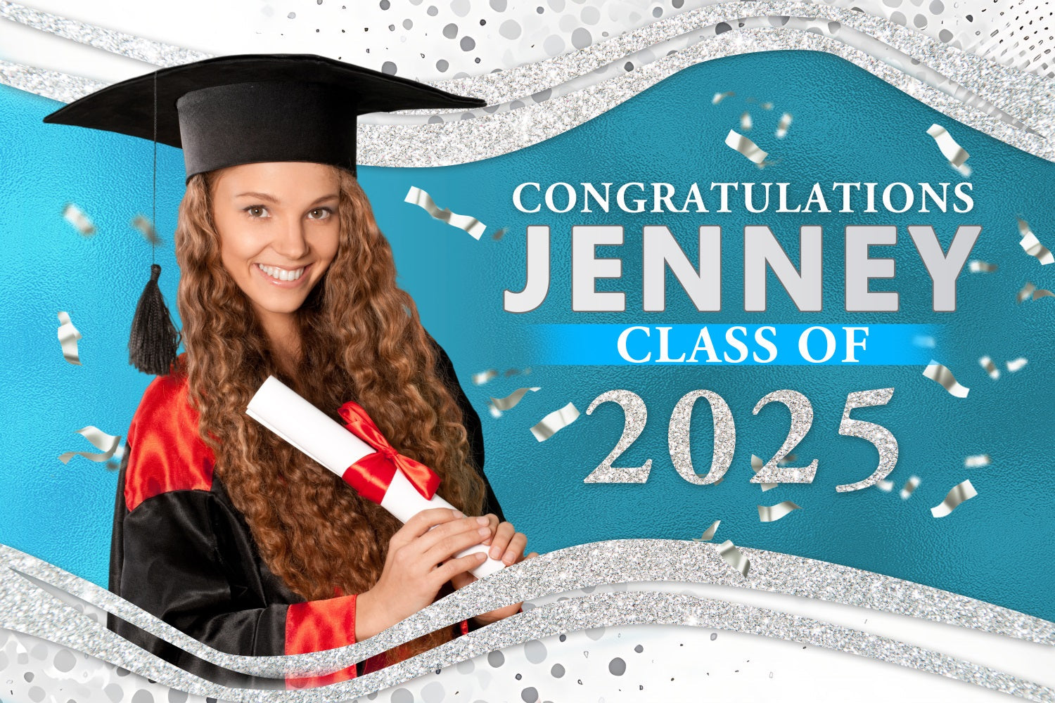 Graduation Backdrop Blue Silver Glitter Custom Party Graduation Backdrop UK BRP3-227