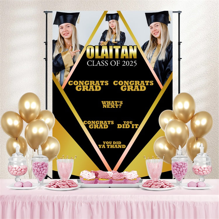 2025 Graduation Backdrop Black Gold Custom Party Graduation Backdrop UK BRP3-231