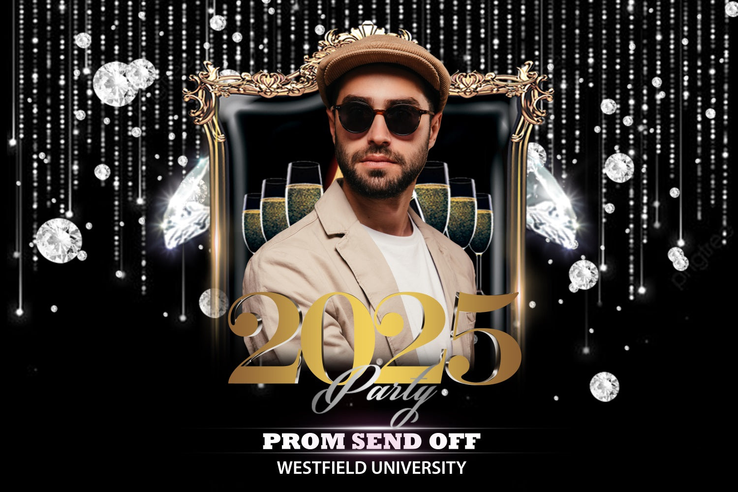 Graduation Photo Backdrop Ideas Diamond Champagne 2025 Personalised Party Graduation Backdrop UK BRP3-238