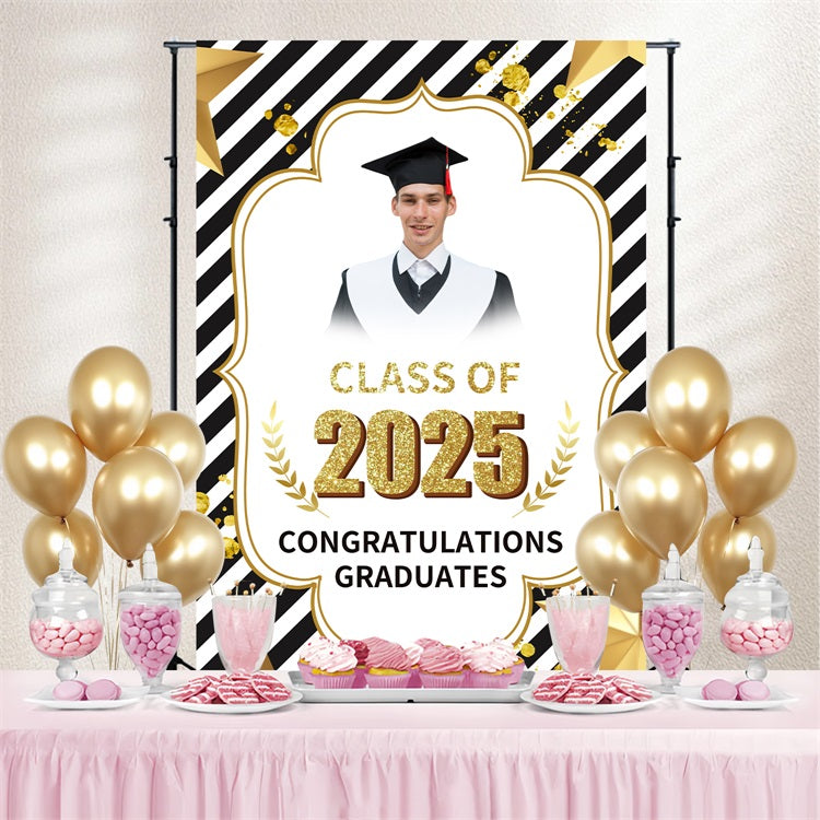 Graduation Portrait Backdrop Modern Striped Glitter Custom Party Graduation Backdrop UK BRP3-243