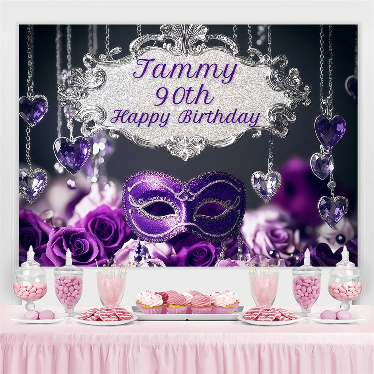 Custom Happy Birthday Backdrop Glamorous Purple Mask Backdrop UK BRP3-244