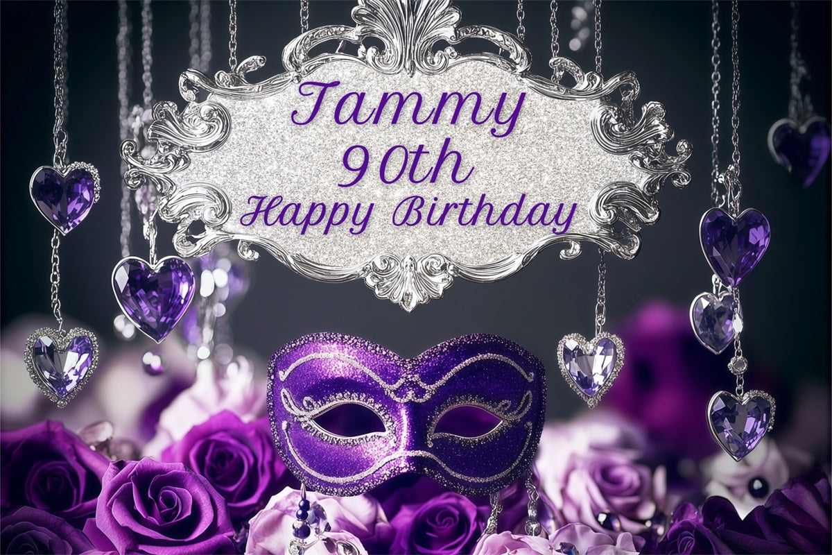 Custom Happy Birthday Backdrop Glamorous Purple Mask Backdrop UK BRP3-244