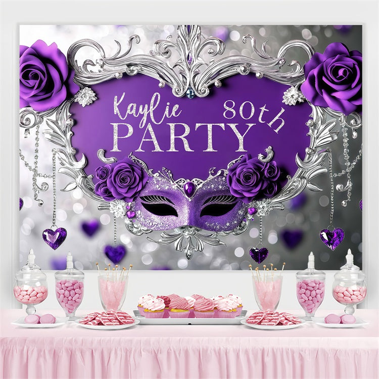 Customized Backdrop For Birthday Purple Mask Roses Glitter Backdrop UK BRP3-245