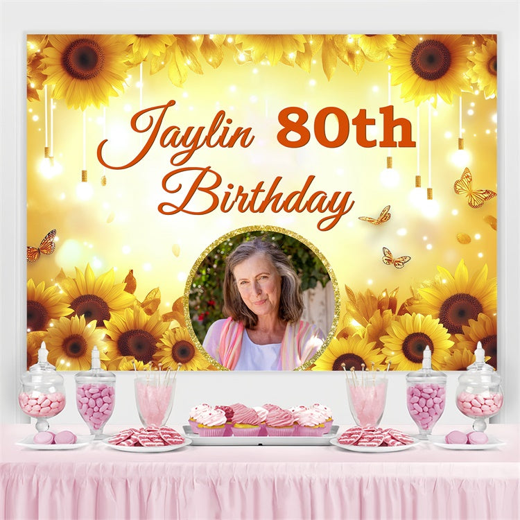 Customized Birthday Backdrop Golden Sunflower Light Glow Backdrop UK BRP3-248