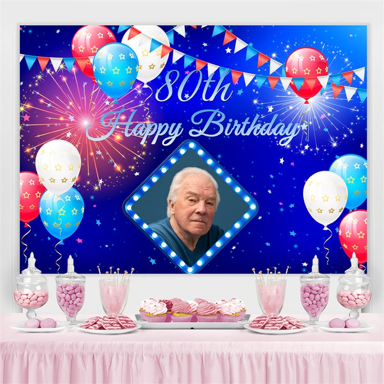 Custom Birthday Backdrops Blue Fireworks Balloons Party Backdrop UK BRP3-258