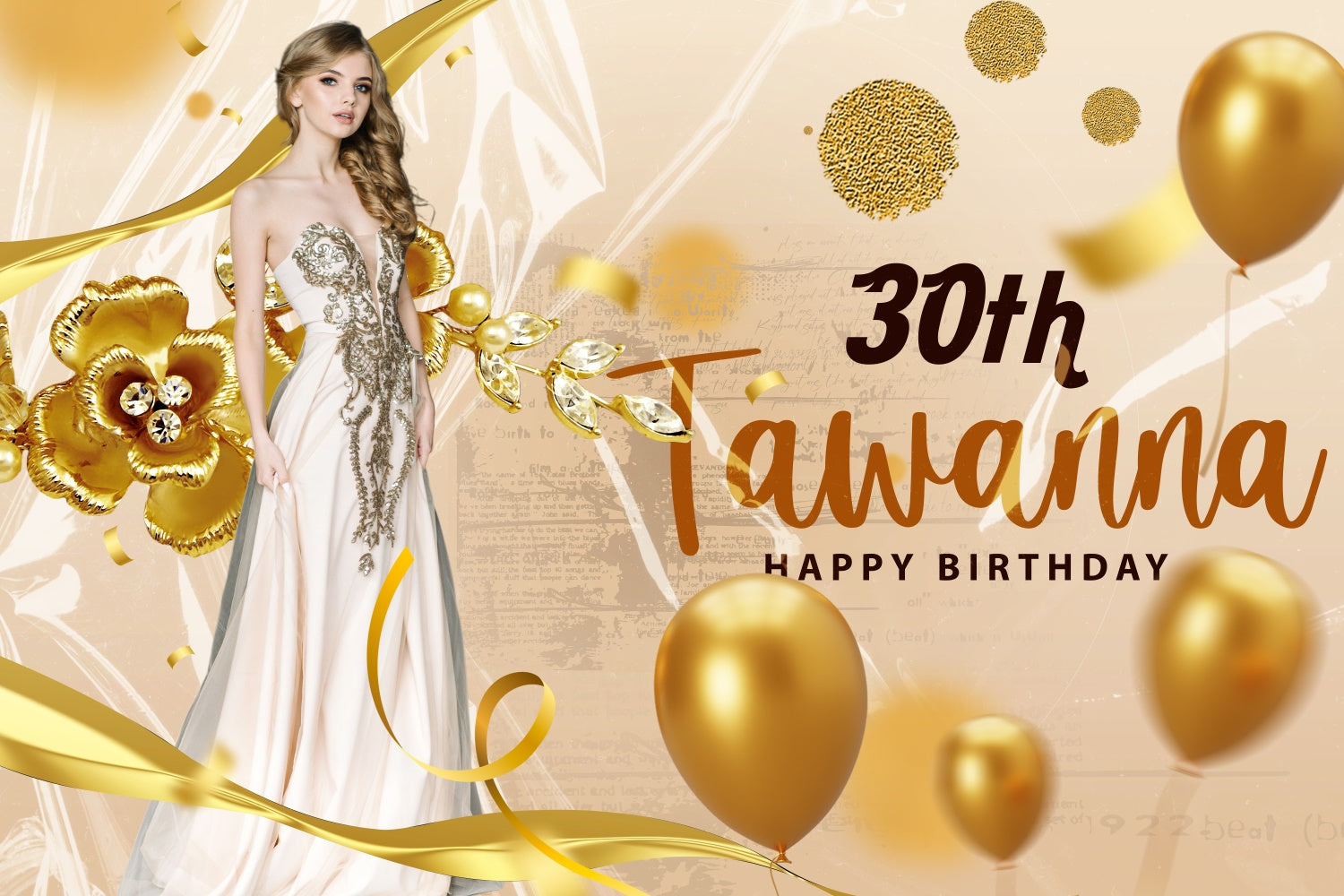 Customized Birthday Backdrop Elegant Gold Floral Balloon Backdrop UK BRP3-259