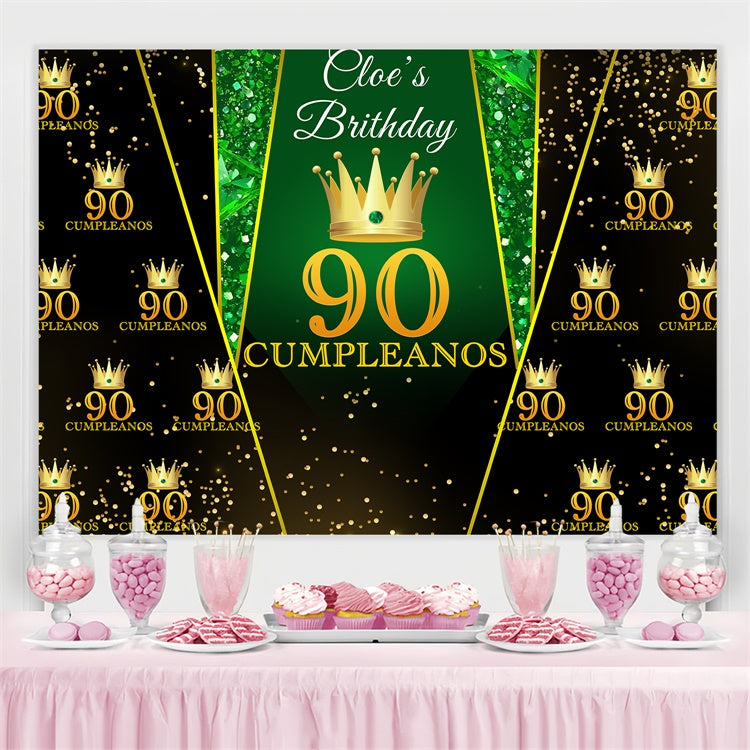 Customized Backdrop For Birthday Emerald Crown Golden 90th Backdrop UK BRP3-261