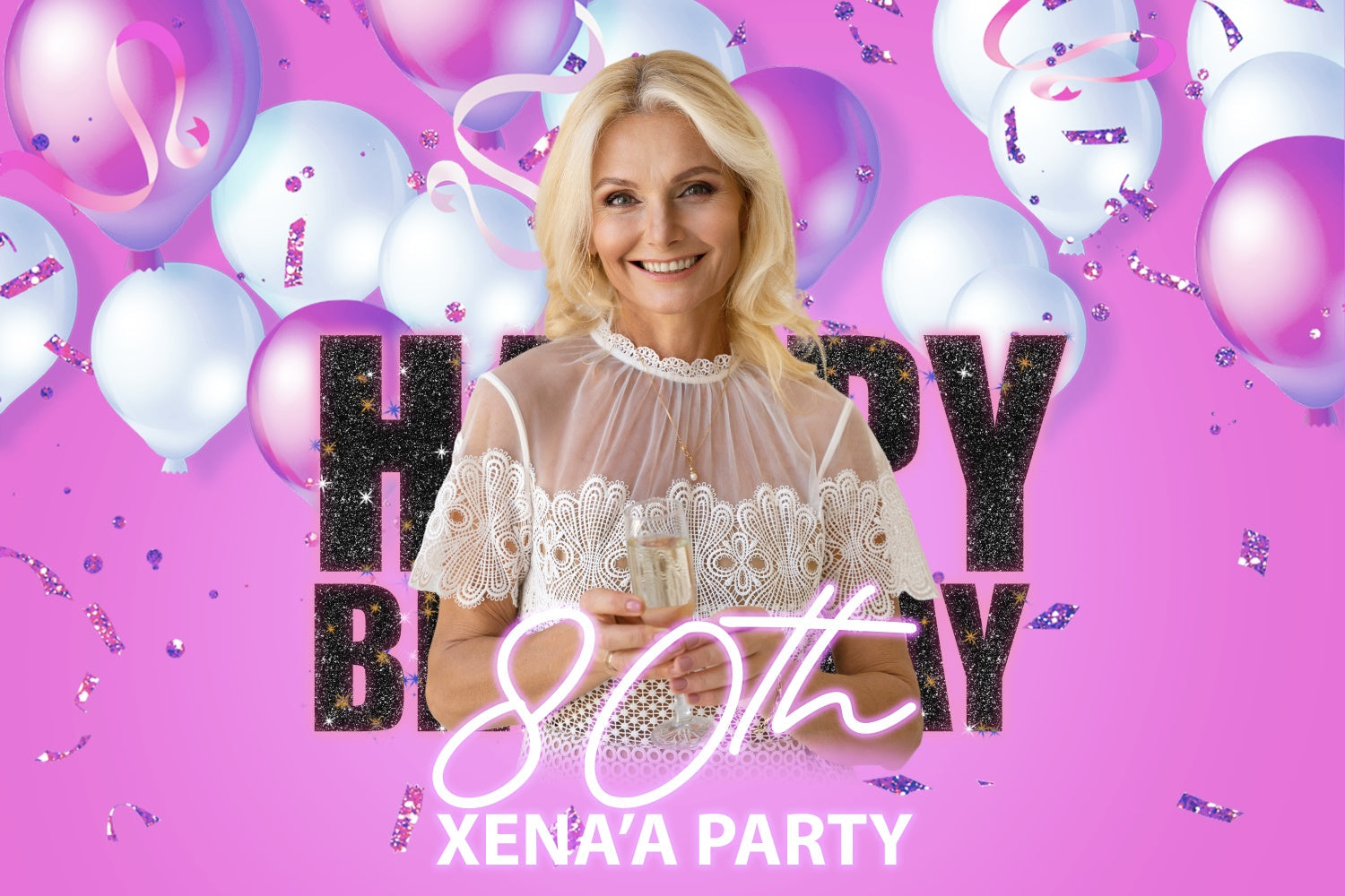 Personalized Backdrop For Birthday Pink Glamour Balloons Backdrop UK BRP3-272