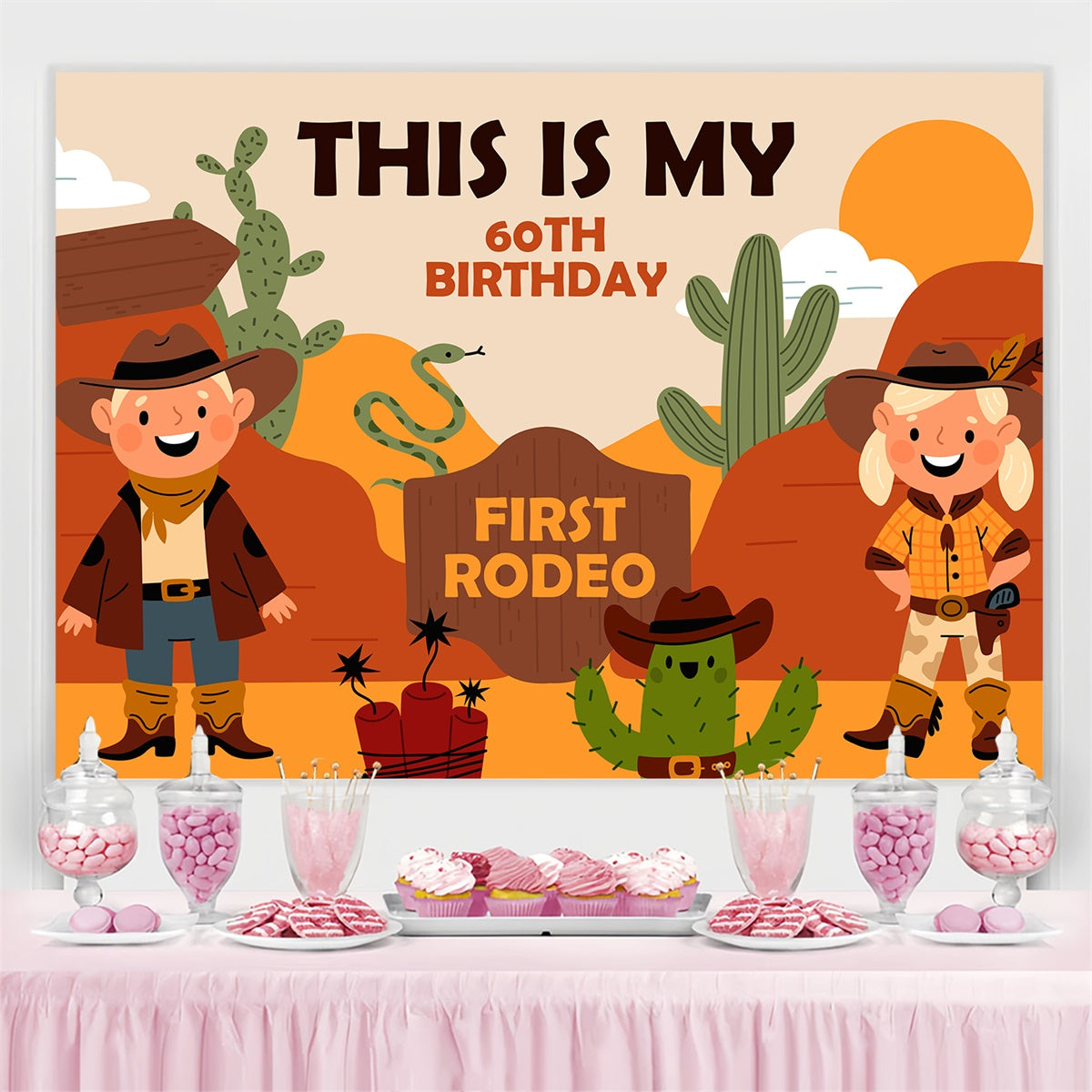 Personalized 60th Birthday Backdrop Western Cowboy Adventure Backdrop UK BRP3-33