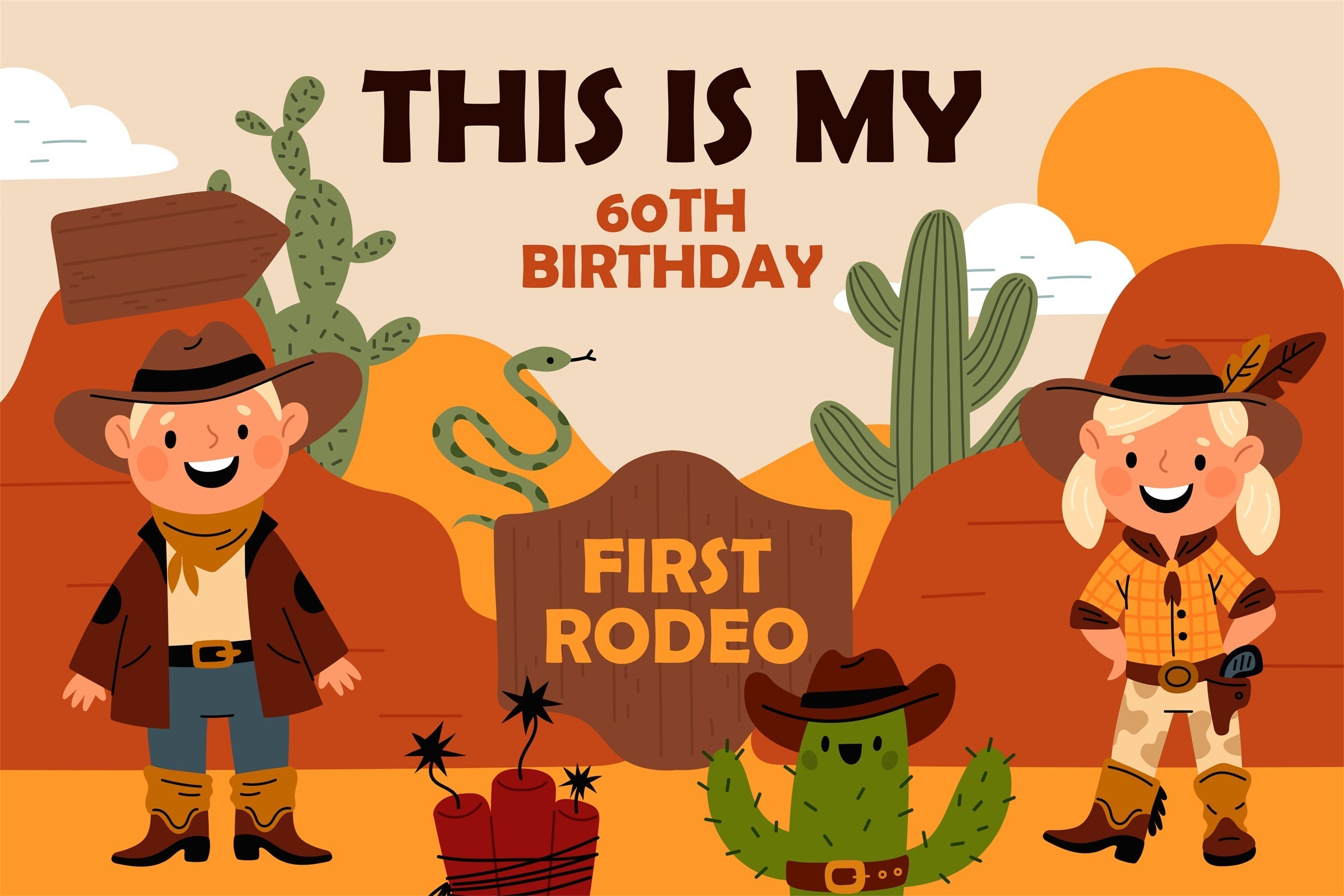 Personalized 60th Birthday Backdrop Western Cowboy Adventure Backdrop UK BRP3-33