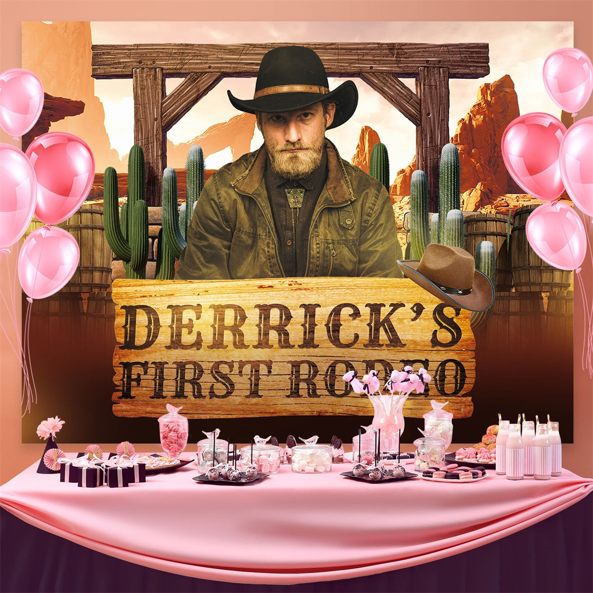 Personalized Backdrop For Birthday Cactus Rustic Cowboy Backdrop UK BRP3-42