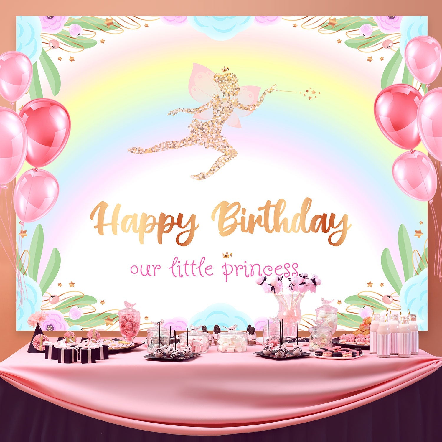 Customize Birthday Backdrop Golden Wings Pixie Dream Backdrop UK BRP3-57