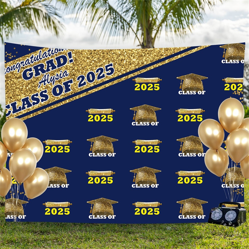 Custom Graduation Backdrop Navy Blue Sparkling Graduation Party Backdrop UK BRP3-6