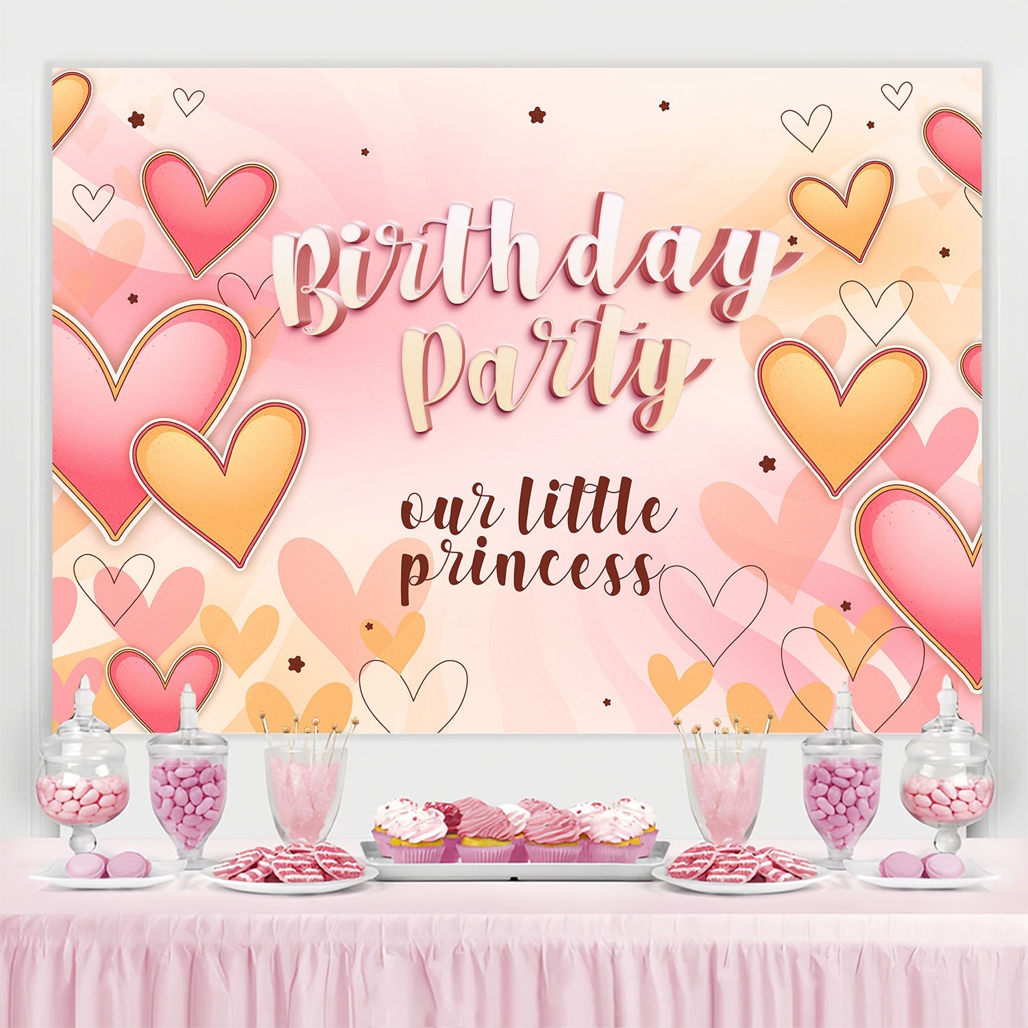 Personalized Backdrop For Birthday Romantic Hearts Blush Backdrop UK BRP3-62