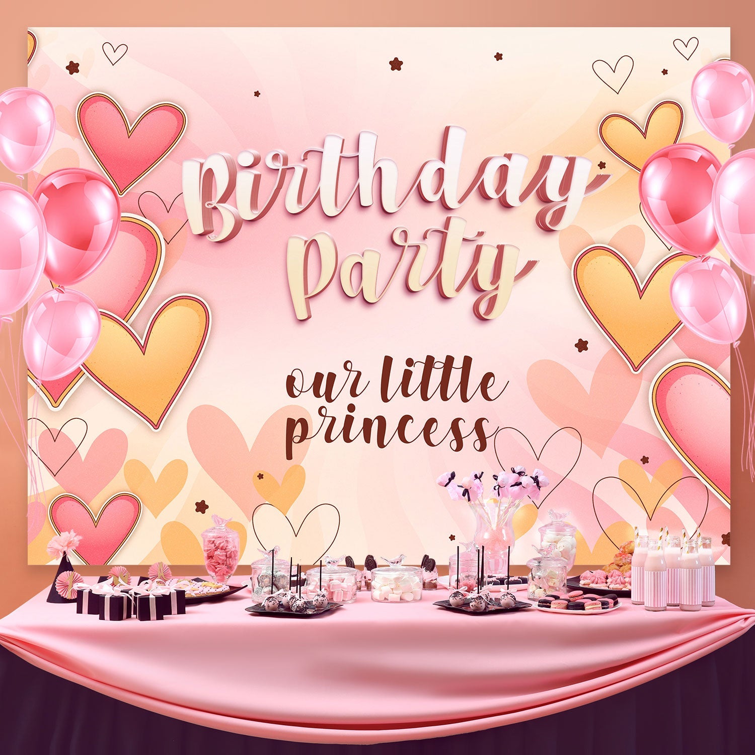 Personalized Backdrop For Birthday Romantic Hearts Blush Backdrop UK BRP3-62