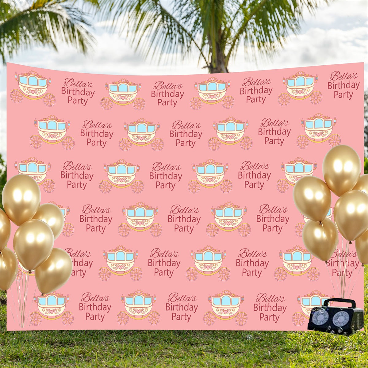 Customized Birthday Backdrop Dreamy Royal Coach Pink Backdrop UK BRP3-63