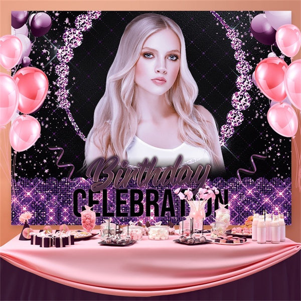 Customized Backdrop For Birthday Purple Sparkle Glam Backdrop UK BRP3-77