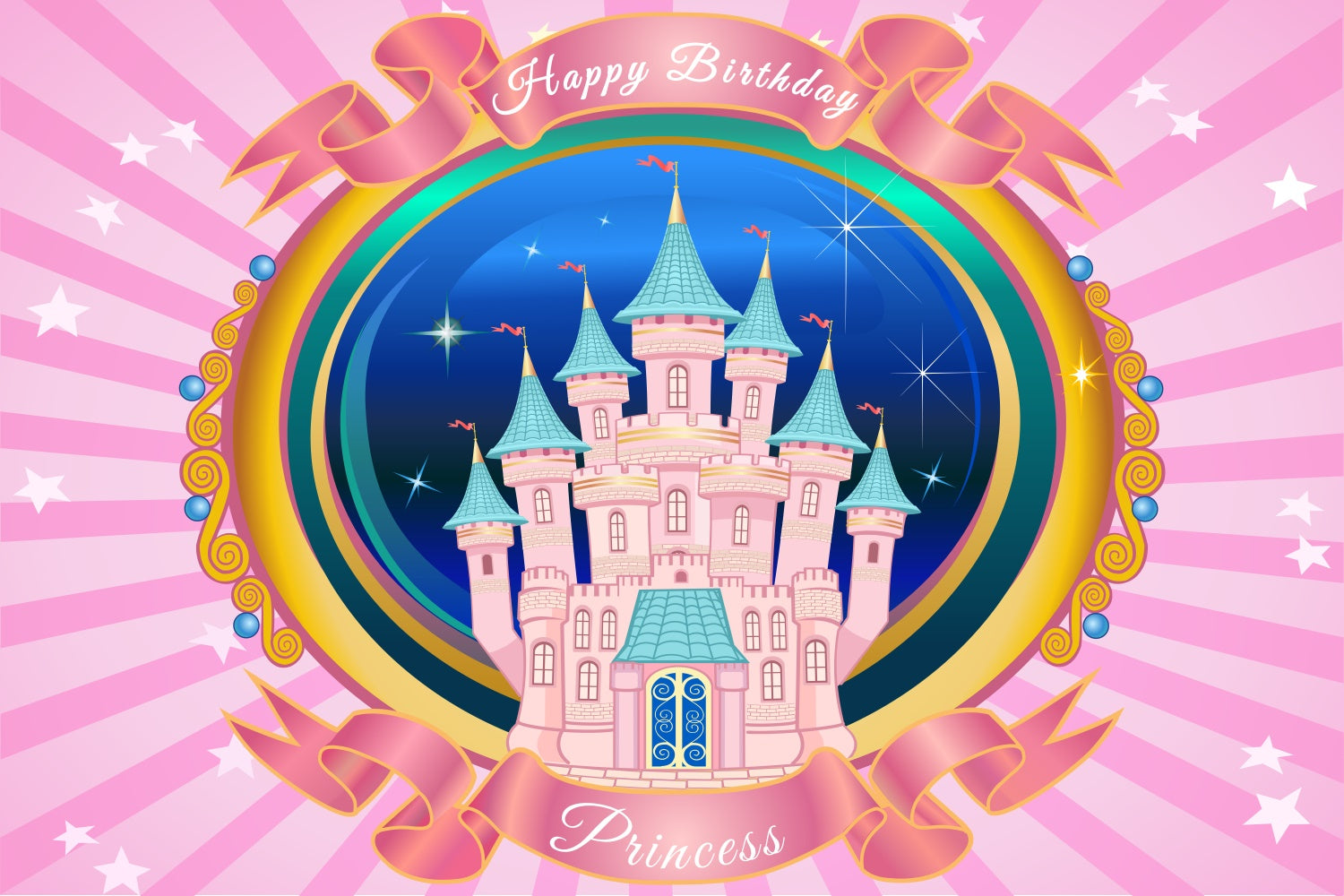 Birthday Backdrop Personalized Magical Pink Castle Backdrop UK BRP3-82