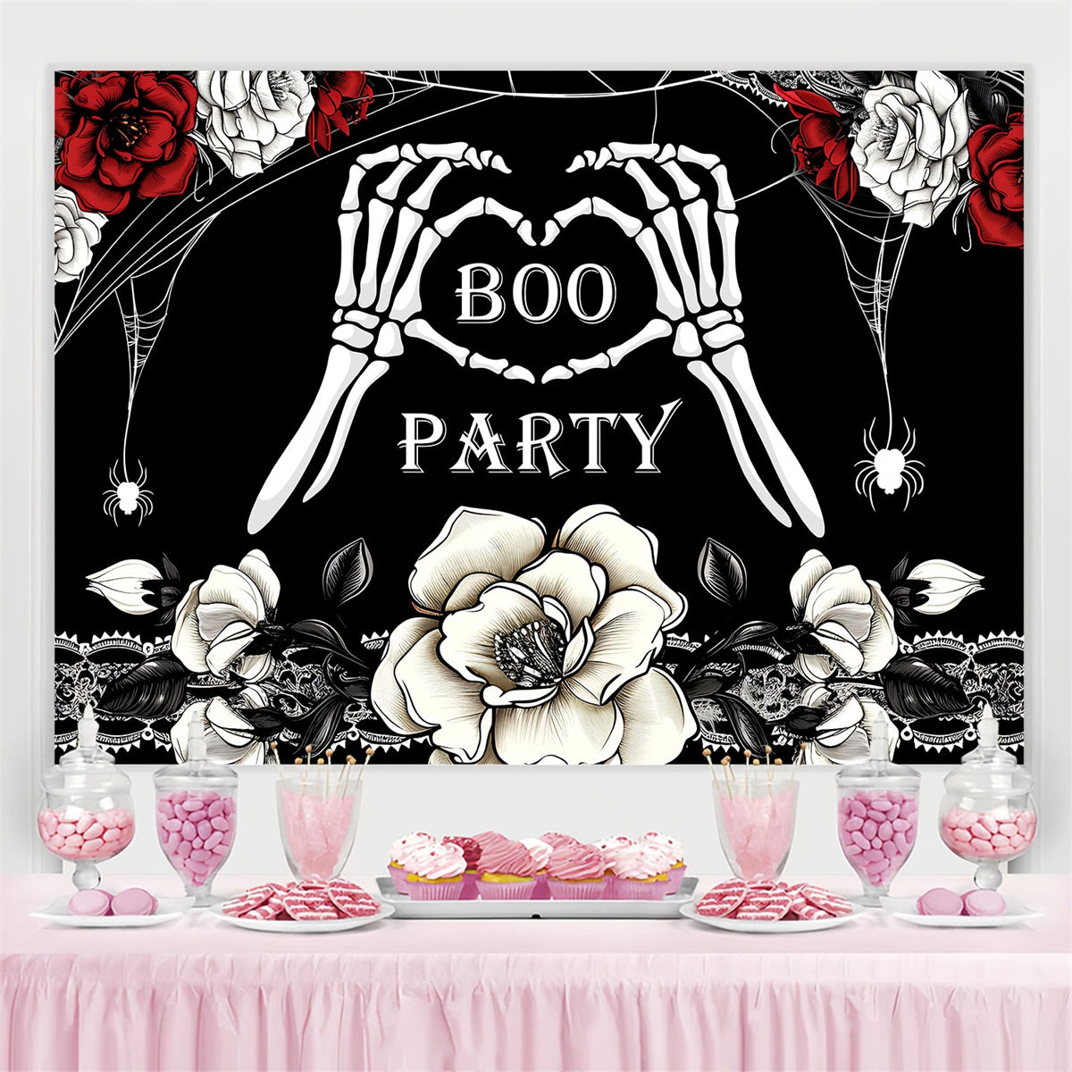 Custom Birthday Party Backdrop Gothic Skeleton Roses Backdrop UK BRP3-90