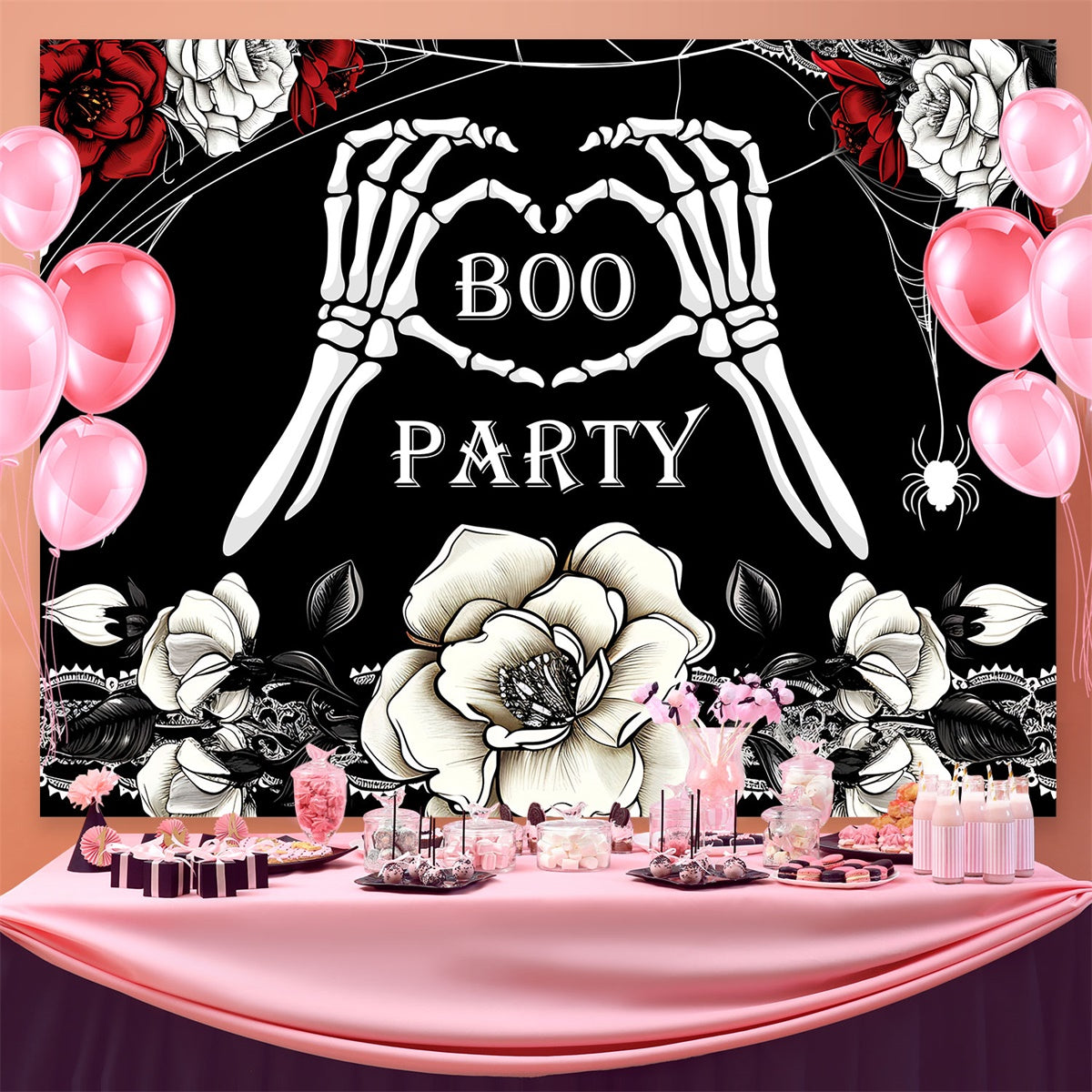 Custom Birthday Party Backdrop Gothic Skeleton Roses Backdrop UK BRP3-90