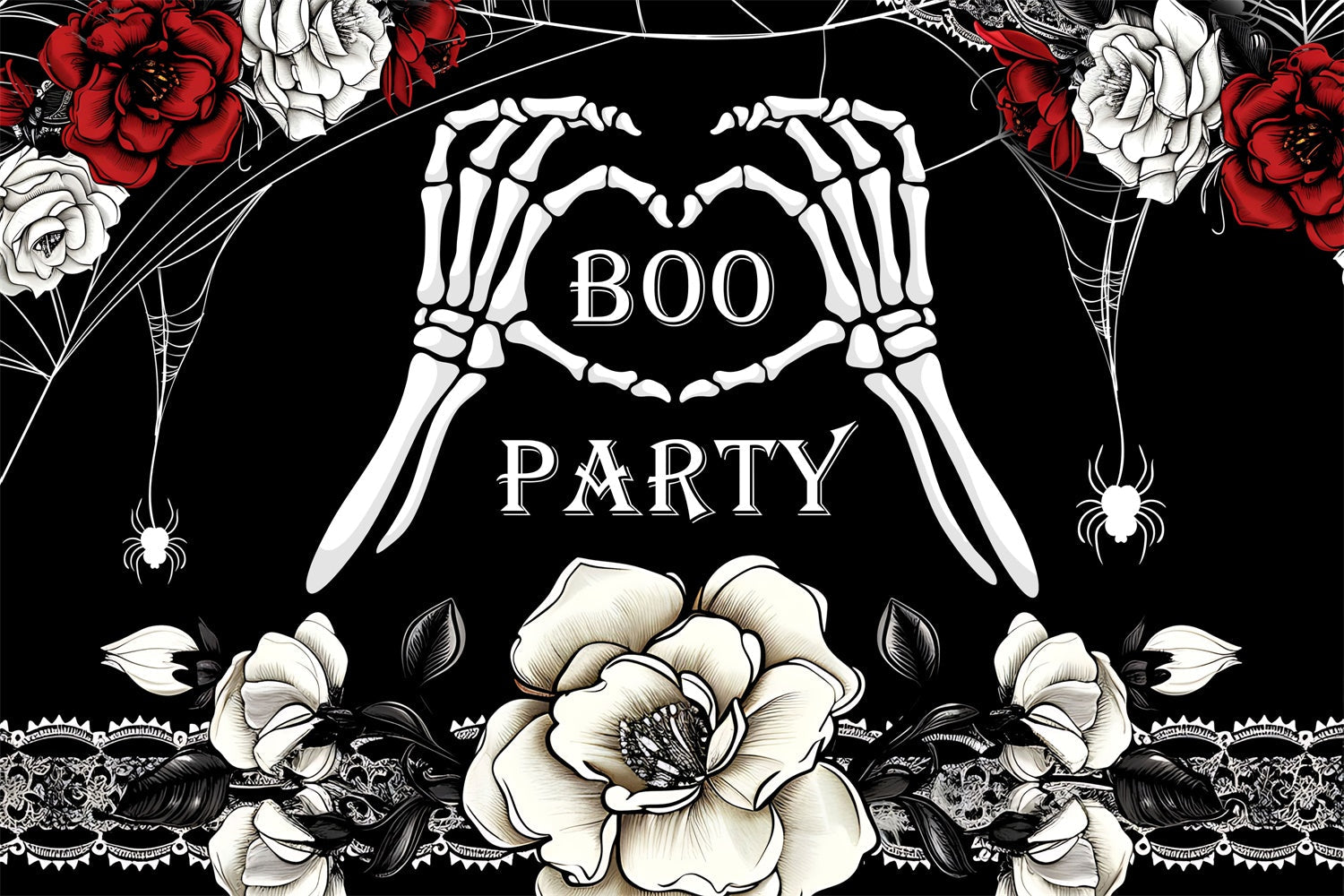 Custom Birthday Party Backdrop Gothic Skeleton Roses Backdrop UK BRP3-90