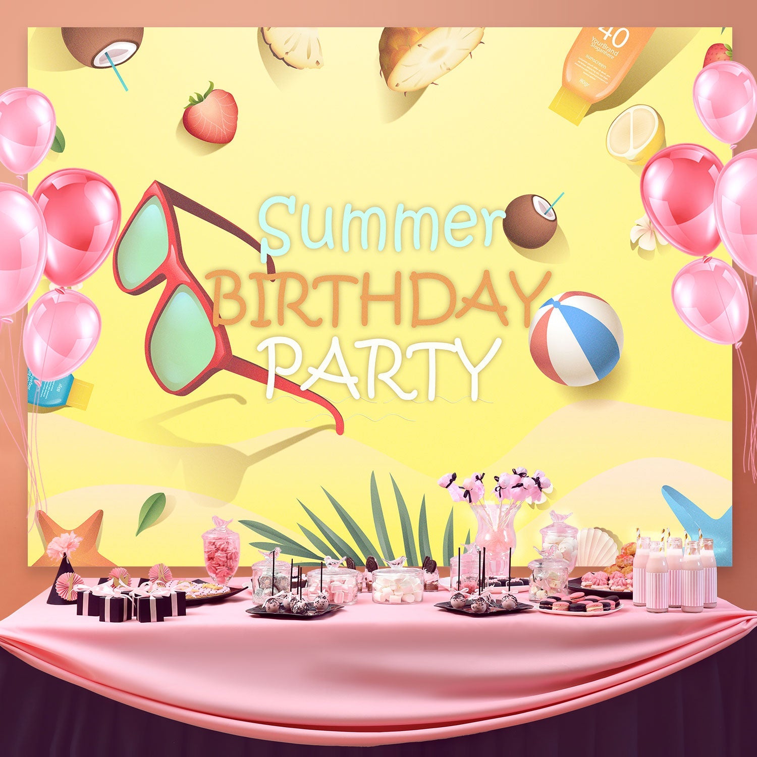 Customize Backdrop For Birthday Summer Tropical Beach Backdrop UK BRP3-94