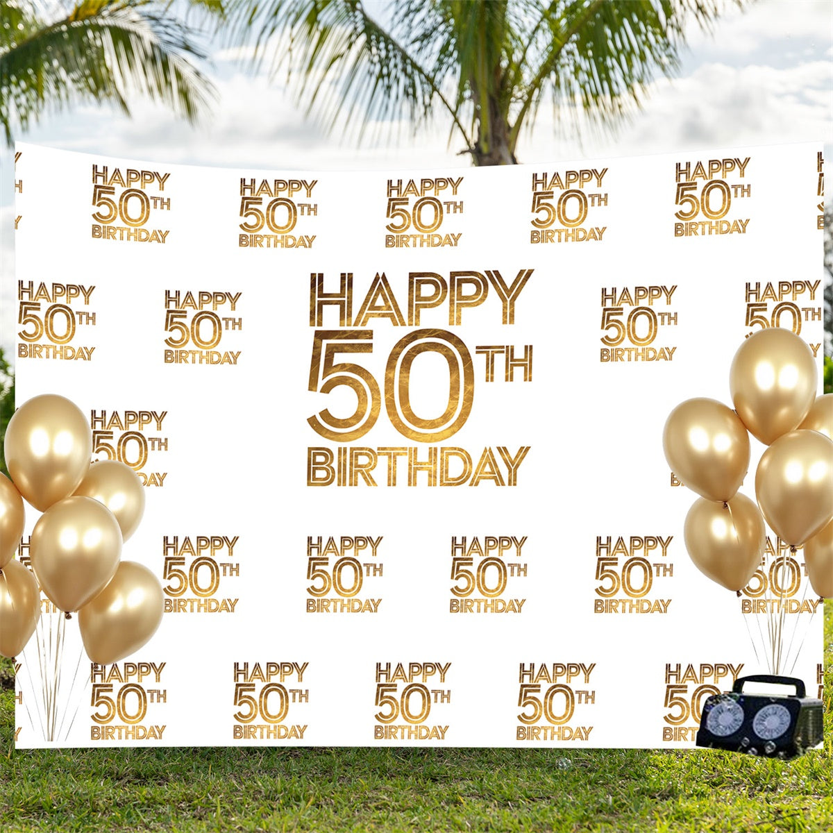 Personalized 50th Birthday Backdrop Luxurious Gold Happy Backdrop UK BRP3-99