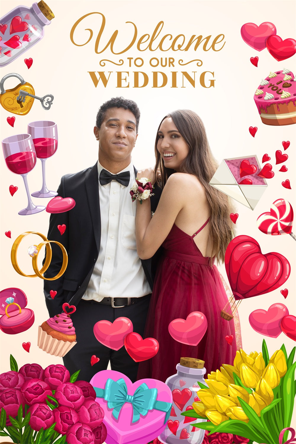 Wedding Backdrops Love Hearts Roses Personalized Backdrop UK BRP4-105