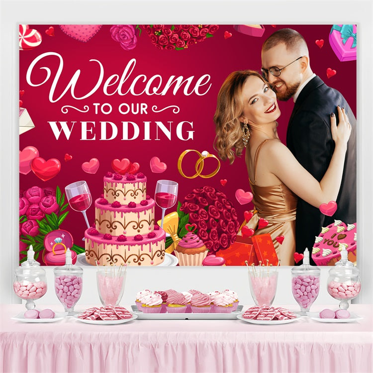 Wedding Photo Backdrop Love Roses Cake Personalised Backdrop UK BRP4-109