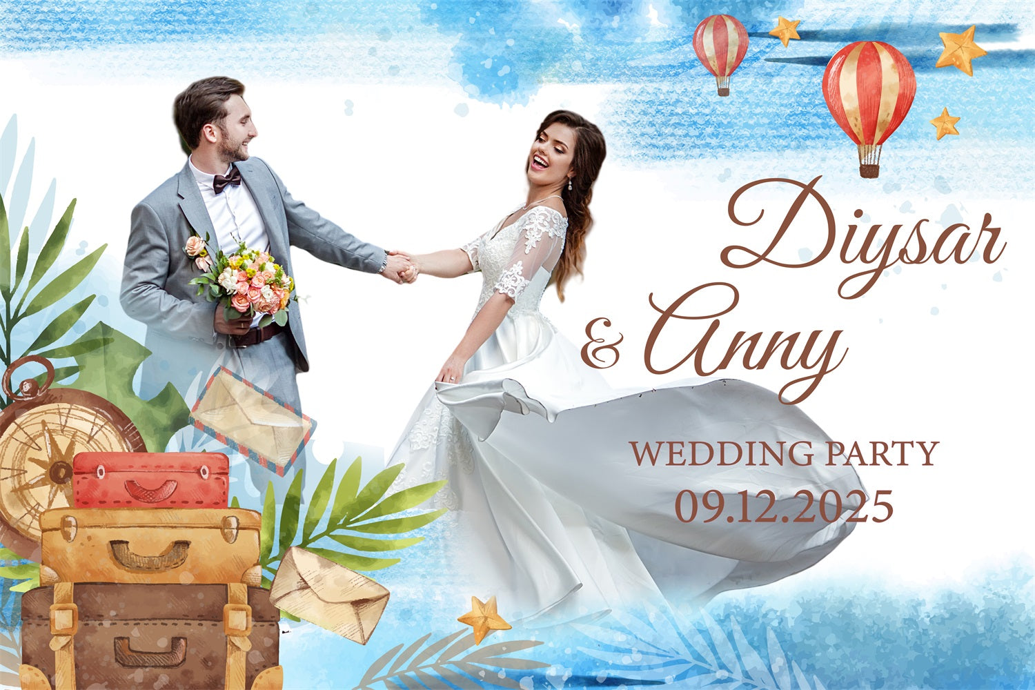 Wedding Backdrop Design Hot Air Balloon Journey Personalised Backdrop UK BRP4-114