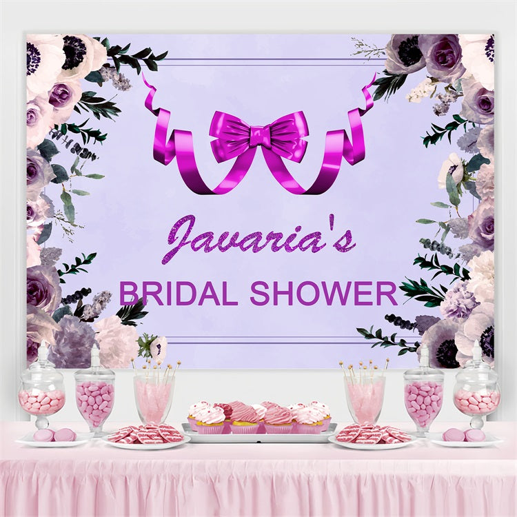 Bridal Shower Backdrops Purple Ribbon Floral Customized Backdrop UK BRP4-118