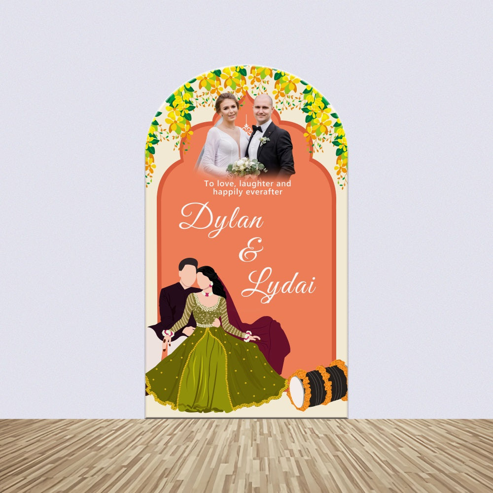 Indian Wedding Backdrop Orange Floral Personalized Arch Backdrop Kit UK BRP4-124
