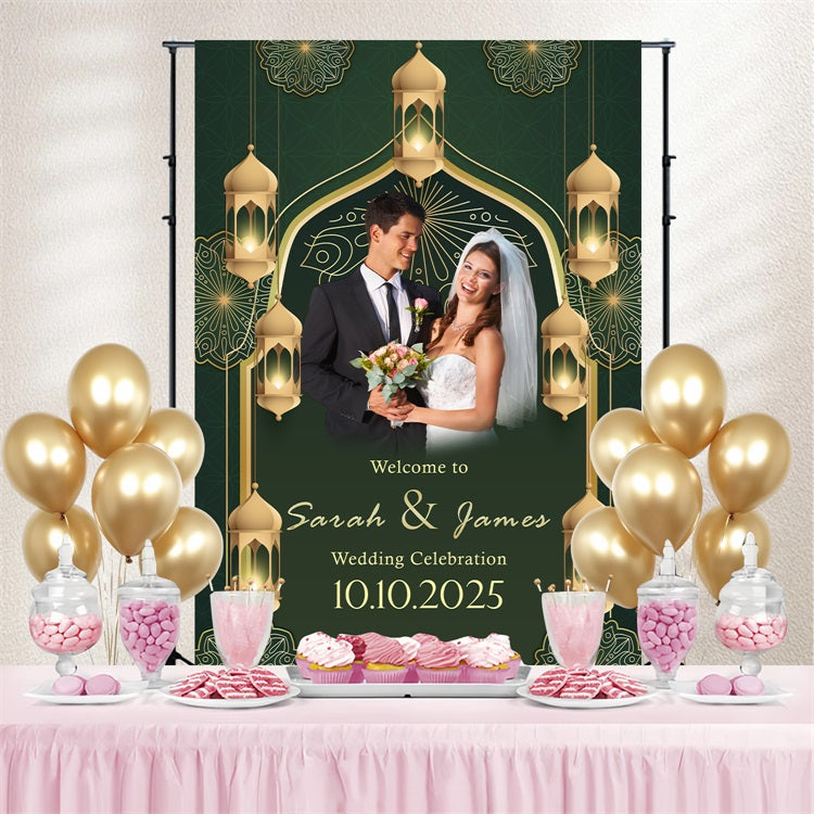 Elegant Wedding Backdrop Mosque Gold Lantern Personalised Backdrop UK BRP4-125