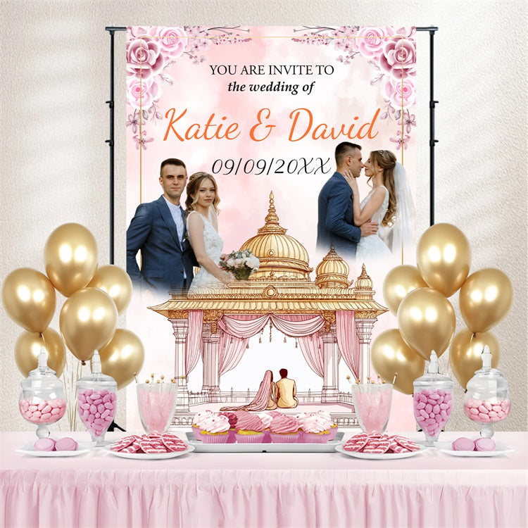 Wedding Reception Backdrop Pink Rose Dome Custom Backdrop UK BRP4-126